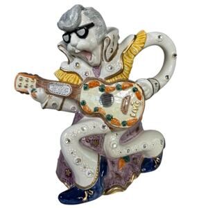 Fitz & Floyd Elvis Presley Style Ceramic Teapot Elvis Figurine Guitar *damaged*